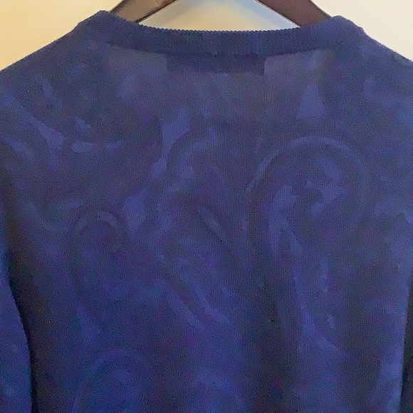 Etro Men’s Medium Blue Paisley Fine Virgin Wool V-Neck Sweater - Picture 4 of 4